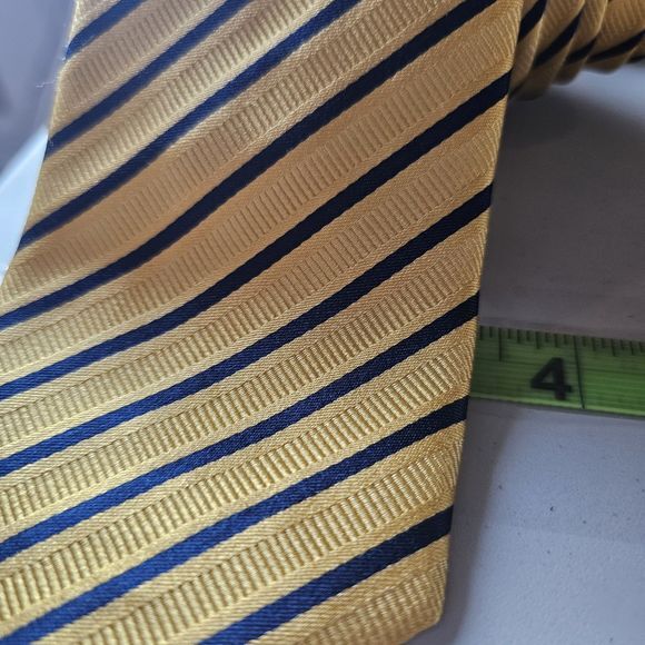 YVES‎ SAINT LAURENT Gold Blue STRIPED 100% SILK Neck Tie Professional Casual - Picture 3 of 8
